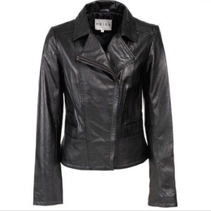 Reiss Bali Genuine Lamb Leather Black Moto Jacket Size Small